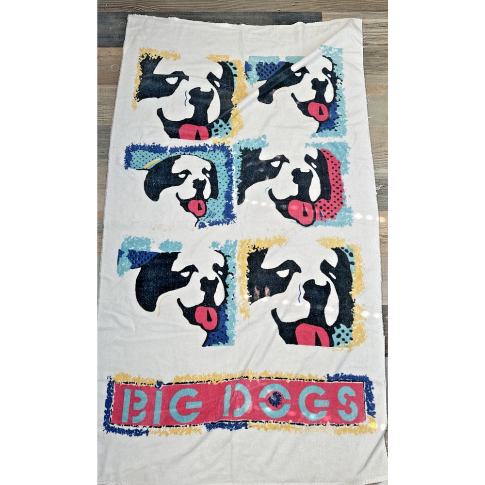 Vtg Big Dogs Large 100% Cotton Beach Towel And Magnet
